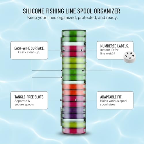 Silicone Fishing Line Spool Organizer Box with Number Stickers for Tackle Storage and Gear Organization - size: 9.25 x 2.44 x 0.47 in