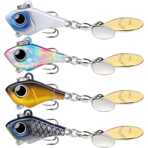 TRUSCEND Vibespinner Easy Catch Fishing Lures with BKK Hooks, Tail Spinner Baits with 4 Actions, Vibrating Swimming Flashing & Jigging for More Bites, Spoon Lures for Bass Trout Crappie Walleye Pike - color: A1-1/4oz-7g