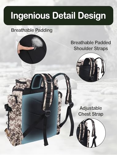 Handor Fishing Tackle Backpack, 50L Capacity, Waterproof Fishing Gear Bag (Camouflage khaki) - color: Camouflage Khaki