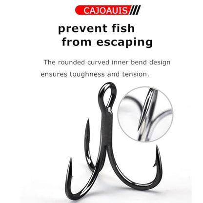 CAJOAUIS100pcs Fishing Treble Hooks Sharp Black Treble Fishing Hooks Round Bend Strong High Carbon Steel Barbed Fish Hook for Catfish Bass Trout Freshwater Saltwater Size: 2#-12# - size: 8#-100pcs