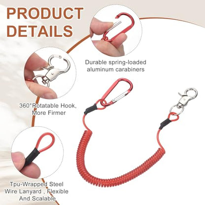 PATIKIL Fishing Lanyard, (59.06" Length, Red) (3Pcs), Retractable Coiled Tether Anti-Lost Rope Coiled with Carabiners and 360° Rotatable Hook, Suit for - Fishing/Hunting/Hiking/Boating - color: Red, size: 59.06"