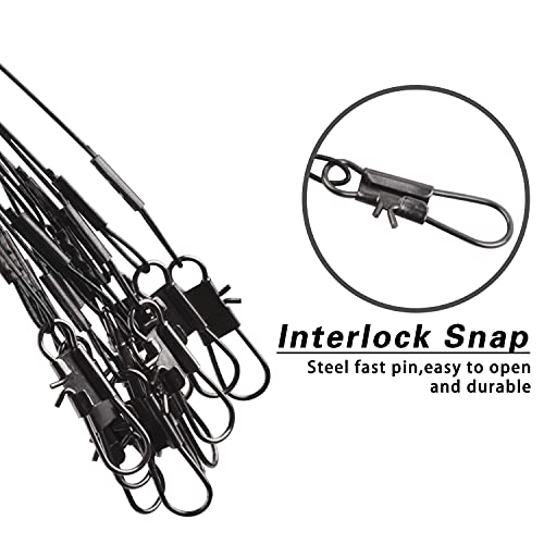 Fishing Leader Rigs Saltwater Tackle Rigs with Swivels Snaps, High Strength Wire Leaders Rigging Surf Fishing Gear Equipment for Lures Bait Hooks Catfish Walleye - color: Black Stainless Steel Leader, size: 12PCS, style: 1 Arm