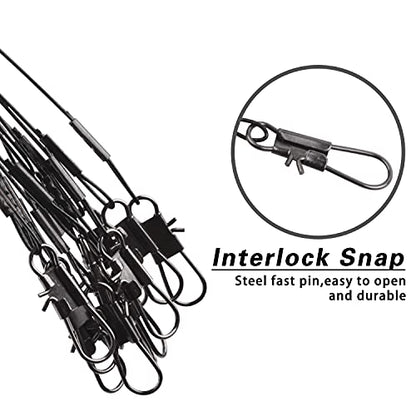 Fishing Leader Rigs Saltwater Tackle Rigs with Swivels Snaps, High Strength Wire Leaders Rigging Surf Fishing Gear Equipment for Lures Bait Hooks Catfish Walleye - color: Black Stainless Steel Leader, size: 24PCS, style: 2 Arm
