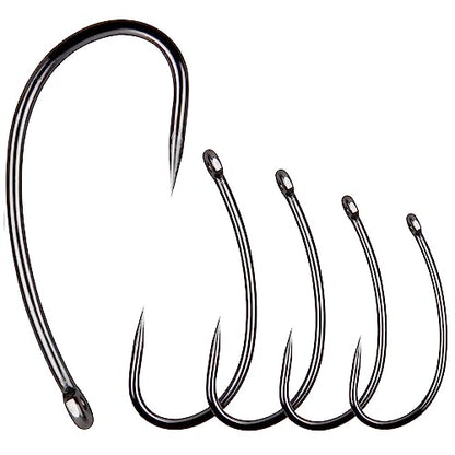 Barbless Fishing Hooks Kit, 200pcs Carp Fishing Hooks Curve Shank Fly Tying Hooks Small Sizes Barbless Live Bait Circle Hooks for Carp Hair Rig Fishing Tackle Saltwater Freshwater