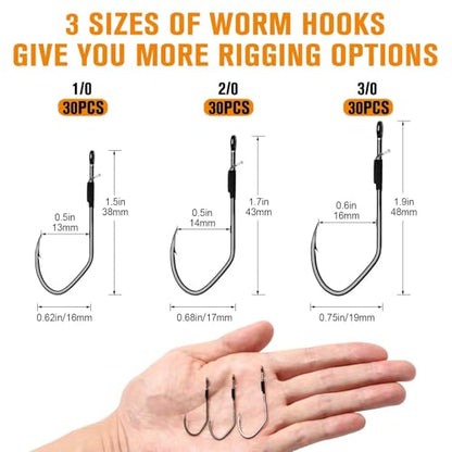 Dovesun Weedless Worm Hooks, Straight Shank Wacky Rig Hooks, 30 Pack | 4X Strong High-Carbon Steel, Texas Rig Hooks, Baitholder Nylon Wire Wrap or Wire Weed Guard, Sizes 1/0-3/0, Bass Fishing - size: 1/0 * 30PCS, style: Professional "V" Hook With Baitkeep