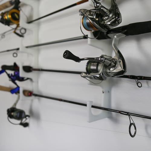 TRAPSKI Made in The USA Fishing Rod/Pole Holder Rack Organizers | Wall or Boat Mounting Fishing Rod Rack | Marine Grade HDPE Plastic | Pole Holder for up to 3 Rods | Stackable - color: H3 White
