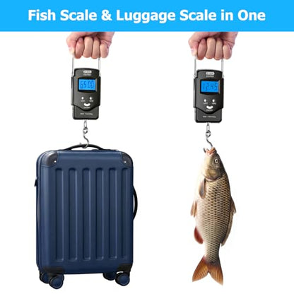 Dr.meter Fish Scale Luggage Scale Fishing Gear - 110lb Backlit LCD Display Digital Scale with Built-in Measuring Tape - Fishing Scale with 2 AAA Batteries, Pocket Size - Fishing Gifts for Men - color: Black