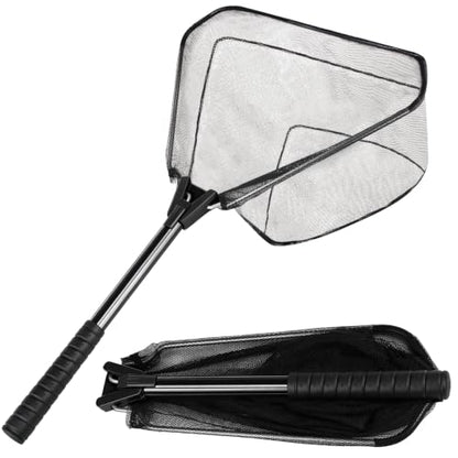 Yeahmart Fishing Landing Net with Telescopic Aluminum Handle Pole, Collapsible Nylon Mesh Minnow Fish Net for Saltwater & Freshwater, Portable Fishing Gear for Kids, Men, Women, Extends 21-75 Inches - style: 21" Full Length (Black-fixed Handle)