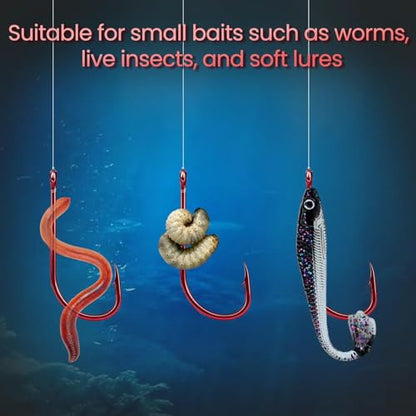 FishTrip Baitholder Hooks Fishing Offset- 100Pcs Bait Holder Fish Hook Red | Double Barbed, High Carbon Steel, Closed Eye Long Shank Live Bait Fish Hooks for Bluegill Bass Trout Walleye Catfish #10-4/0 - size: 10#_100pcs