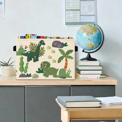 Tropical Dinosaur Storage Bins Box with Handles, Sage Green Plant Nursery Laundry Basket Hamper Collapsible Clothes Toys Organizer for Kids Boys Room Nursery Playroom Bathroom - color: Dinosaur Tropical
