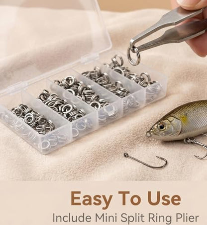 Fishing Split Rings Kit: 250pcs Heavy Duty Steel Fishing Lure Making Ring Fishing Hook Connector Tackle - color: Silver Split Mini Plier Set