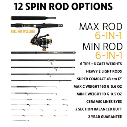 Rigged & Ready X Series™ Travel Fishing Rods. 6 Super Compact Combos and Rods, Multi-Functional, Spinning Poles. 5 to 25 Techniques from one Rod. Spin, Bass, Carp, Fly. Fresh & Saltwater Angling.