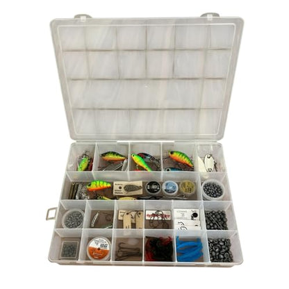 Giotto Tackle Box Organizer with 19 Compartments Clear Plastic Storage Box with Dividers for Fishing Lures 15.0 x 11.0 x 2.4 for Drawer Desk,Crafts Accessories Beads Screws Small Parts Organizer Case