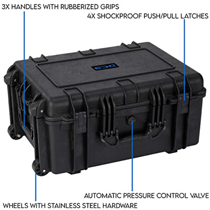DCB Cases - Element 6104F | 24 x 19 x 11 Ext Dim | IP67 Waterproof | Pluck Foam Insert | Telescoping Handle | Rubberized Grips | Resin-Reinforced Injection Molded Plastic | 4 Latch Lid Close | Wheels