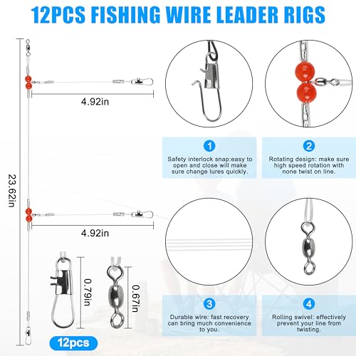 Saltwater Surf Fishing Tackle Kit - Saltwater Surf Fishing Rigs Bottom Rigs Include Fishing Leader Rigs Pyramid Sinkers Bass Casting Sinker Circle Hooks for Striped Bass Red Drum Flounder - color: Clear