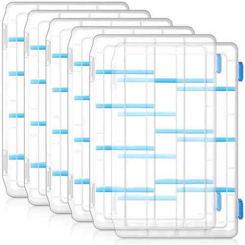 Wonderjune 6 Pack 3600 Tackle Boxes Fishing Tackle Trays with Removable Dividers Waterproof Plastic Fishing Lure Clear Organizer Box Storage Trays for Bait Lure Parts Bead Small Tools