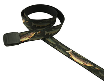 Thomas Bates Fish Pattern Metal Free Hiker Web Belts - color: Brown Trout