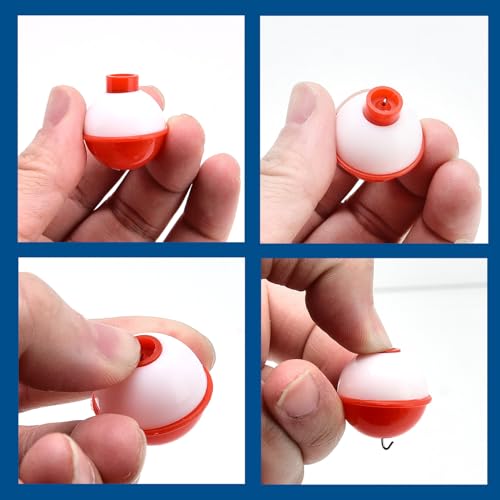Surf turtle 20 Pcs 20mm Fishing Bobbers, Red White Snap-On Push Button Buoy Floats, Lightweight Fishing Tackle Accessories