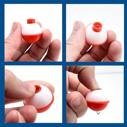 Surf turtle 20 Pcs 20mm Fishing Bobbers, Red White Snap-On Push Button Buoy Floats, Lightweight Fishing Tackle Accessories