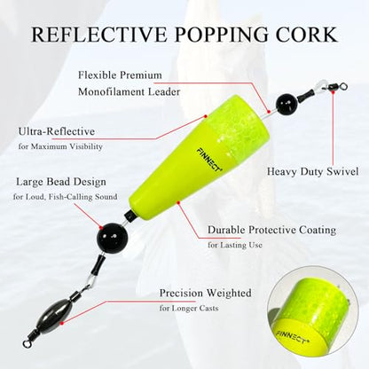 Popping Cork Fishing Floats, 3in/4in Weighted Fishing Bobbers, 3/6-Pack for Saltwater & Freshwater - size: 3in-6 Pack