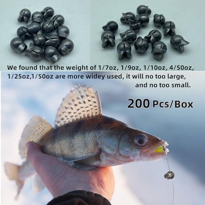 200Pcs/Box Big Size Removable Split Shot Fishing Sinkers(1/7oz,1/9oz,1/10oz,4/50oz,1/25oz,1/50oz Mixed)，Adjust Open Mouth Design Fishing Weights Clip for Freshwater Saltwater
