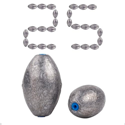 Egg Sinkers Lead Fishing Weights FS/QZ-07 | with Plastic Core,Oval Fishing Sinkers & Weights,for Texas Rig,Carolina Rig,Catfish Casting,Saltwater Freshwater - size: 0.21oz,25pcs