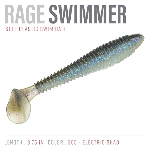Strike King Rage Swimmer Fishing Lure, Soft Plastic Paddletail Minnow, Sleek Nose Cone, Softly Ribbed Body, Thin Tail