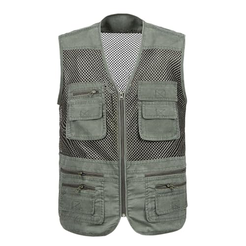 Mesh Breathable Vest for Men Fashion Lightweight Sleeveless Coats with Pockets Hiking Fishing Travel Outfits - color: Army Green, size: Large
