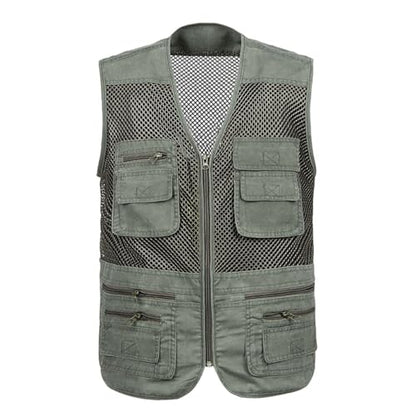 Mesh Breathable Vest for Men Fashion Lightweight Sleeveless Coats with Pockets Hiking Fishing Travel Outfits - color: Army Green, size: 4X-Large