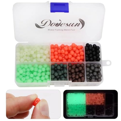 Dovesun Soft Rubber Fishing Beads Fishing Bait Eggs Accessories 7 Colors with Tackle-Box 0.23in(600pcs), 0.31in(250pcs), 0.39in(120pcs) - color: Round-0.23in/6mm*600pcs