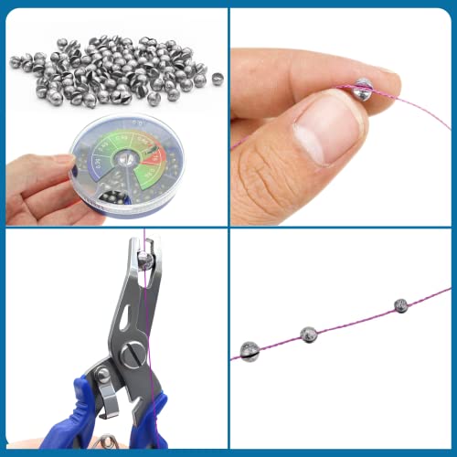 205pcs/117pcs Fishing Weight Sinker 5 Sizes/6 Sizes Lead Weights Round Split Shot Sinker Drop Lead Weights No-Roll Olive Heart Removable Fishing Line Sinkers Kit - color: B-round sinkers 117pcs 6sizes