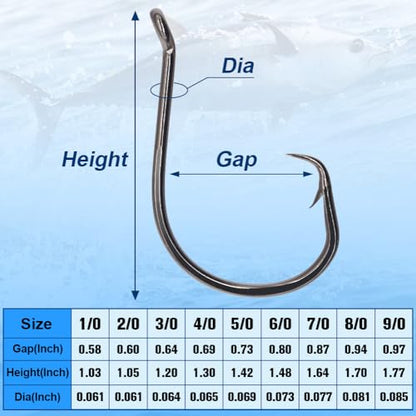 XFISHMAN Circle-Hooks-Fishing-Equipment-Octopus-Hooks-Saltwater-50 Pack #1 –12/0 - color: Black, size: 6/0 50-Pack