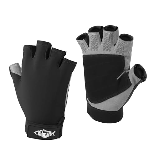Palmyth UV Fishing Gloves Sun Protection Fingerless Kayaking Glove Men Women UPF 50+ SPF for Sailing, Hiking, Paddling, Canoeing, Rowing, Driving - color: Black, size: Large