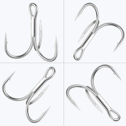 Fishing Treble Hooks Triple Fishing Hooks High Carbon Steel Barbed Sharp Round Bend Treble Hooks Replacement for Hard Lures Bait - color: Silver, size: 10#-50pcs