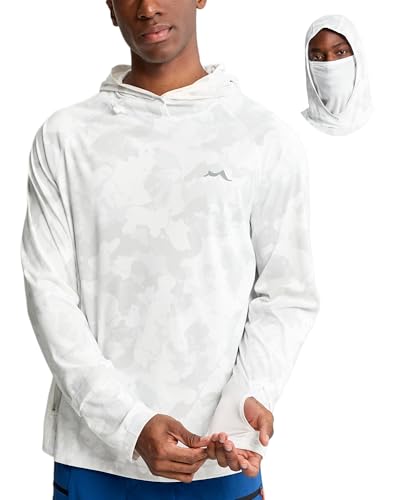 maamgic Men’s UPF 50+ Fishing Shirt Sun Hoodie with Detachable Face Mask, Long Sleeve UV Rash Guard - color: Grayish White, size: Small
