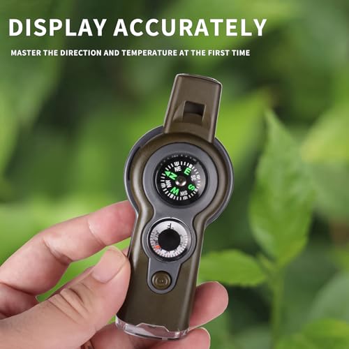 Emergency Survival Function Whistle, Outdoor Multifunctional Tool Safety Whistle with Lanyard, Ideal for Kayaking, Boating, Hiking, Camping, Climbing, Hunting, Fishing, Rescue Signaling - color: Army Green