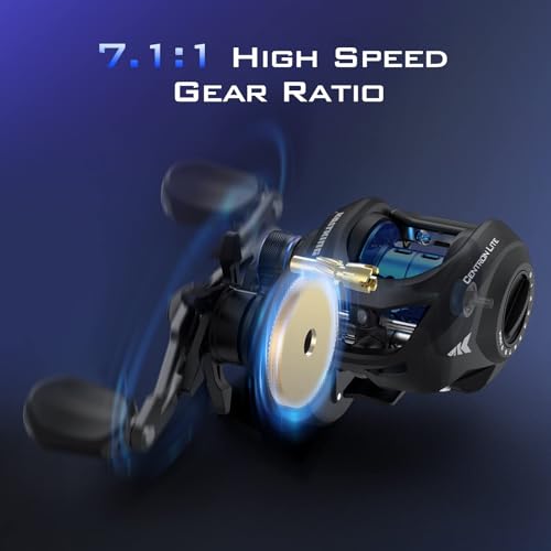 KastKing Centron Lite Baitcasting Fishing Reel – Lightweight, Glass Fiber Infused Nylon Frame – 7.6 OZ – 5 + 1 Anti-Reverse Ball Bearings, 7.1:1 High-Speed Gear Ratio Fishing Reel with Compact Design - color: B:Black-Left-7.1:1