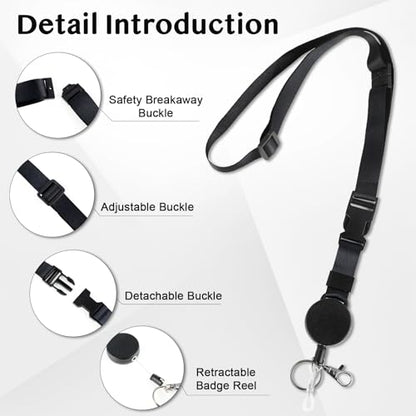 DELSWIN Badge Holder with Retractable Lanyard, PU Leather ID Badge Card Holder with 1 ID Window, 4 Card Slots, 1 Side Zipper Pocket, and Adjustable Neck Strap - color: Leather - Badge Holder With Lanyard