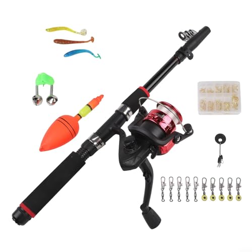 Telescopic Fishing Rod and Reel, Portable Travel Fishing Kit with Tackle Box, Lightweight for Backpacking, Beginner - size: Red Rod Set