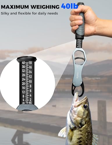 11" Fish Lip Gripper with Scale,Max 40lbs Scale | Aluminium Fish Grabber Tool with Lanyard