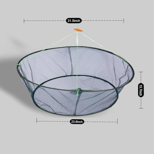 Foldable Nylon Fishing Net, Portable Fish,Crab Trap Net with Rope - size: Small 31.5inch/80cm