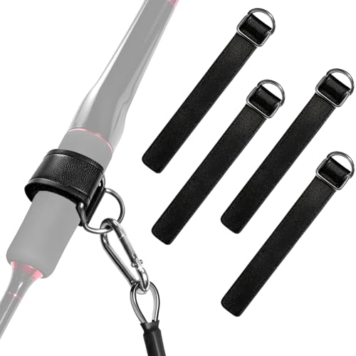 Pristis 4 Pack Fishing Rod Tie Belts, Durable Saltwater Pole Tether, Anti-slip Rod Straps for Coiled Lanyard & Kayak Paddle Leash, Wear-Resistant Wrap Bands Board for Walking Pole Gear Accessory