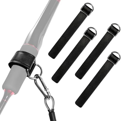 Pristis 4 Pack Fishing Rod Tie Belts, Durable Saltwater Pole Tether, Anti-slip Rod Straps for Coiled Lanyard & Kayak Paddle Leash, Wear-Resistant Wrap Bands Board for Walking Pole Gear Accessory