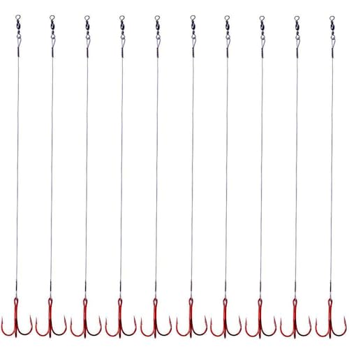5-10pcs Fishing Treble Hook with Leader Nylon Coated Fishing Wire Leader with Swivel 3/0 2/0 1/0 1# 2# 4# 6# - color: Gray Leader, size: 3/0-5pcs