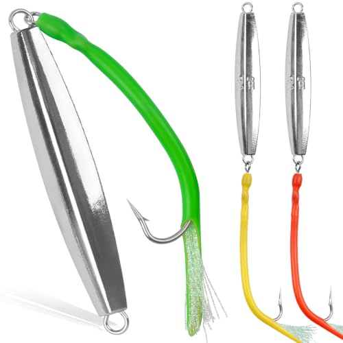 Diamond Jigs Saltwater Fishing Lures, Bottom Bouncing Sinking Casting Jigging Spoon Baits, Deep Sea Vertical Ocean Lures Surf Fishing Jigs for Bluefish Striper Tuna Salmon - style: 8oz-3pcs