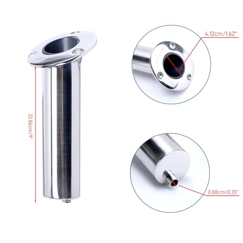 (Set of 2) Amarine-Made Heavy Duty Stainless Steel 316 Deluxe Rod Holders with Drain, Flush Mount Fishing Rod Pole Holders, 30 Degree | Polished Heavy Duty Stainless Steel, Directed Drain Prevents Boat Hull Water Damage, Long Service Life, Low Replacement