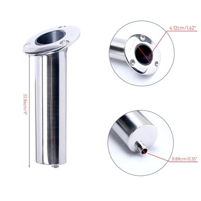 (Set of 2) Amarine-Made Heavy Duty Stainless Steel 316 Deluxe Rod Holders with Drain, Flush Mount Fishing Rod Pole Holders, 30 Degree | Polished Heavy Duty Stainless Steel, Directed Drain Prevents Boat Hull Water Damage, Long Service Life, Low Replacement