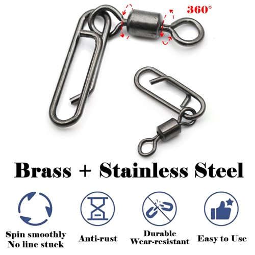 FishTrip 50pcs Fishing Rolling Swivel Power Clips for Rigs Lures | High Carbon Steel, Rust-Proof & Wear-Resistant, Quick Change Clip Snaps for Freshwater Saltwater Rigs Hooks Leaders Weights - size: 4#_50pcs