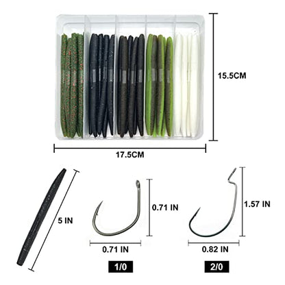 Senko Wacky Worms - Soft Plastic Lures, 30pcs Rubber Worms, 4-5 inches for Bass Freshwater & Saltwater Fishing
