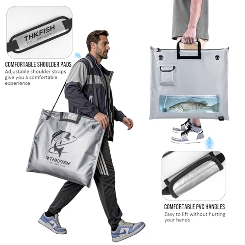 THKFISH Fish Tournament Weigh in Bag for Bass Fishing, Heavy Duty Insulated Live Fish Bag for Caught Fish with Waterproof Zipper and Mesh Liner, Leakproof,Puncture Resistant (Silver-25×23in) - color: Silver-25×23in